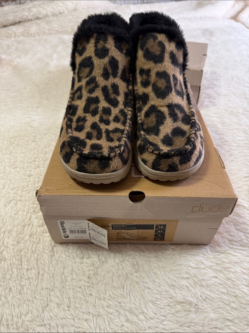 Hey Dude women Leopard Print Slip-On Moccasin Slippers - Black & Tan